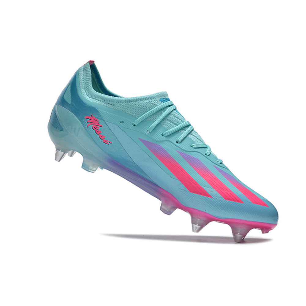 Chuteira Campo Adidas X Crazyfast Messi.1 Ponta de Aluminio Azul e Rosa 
