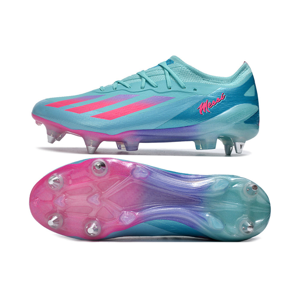 Chuteira Campo Adidas X Crazyfast Messi.1 Ponta de Aluminio Azul e Rosa 