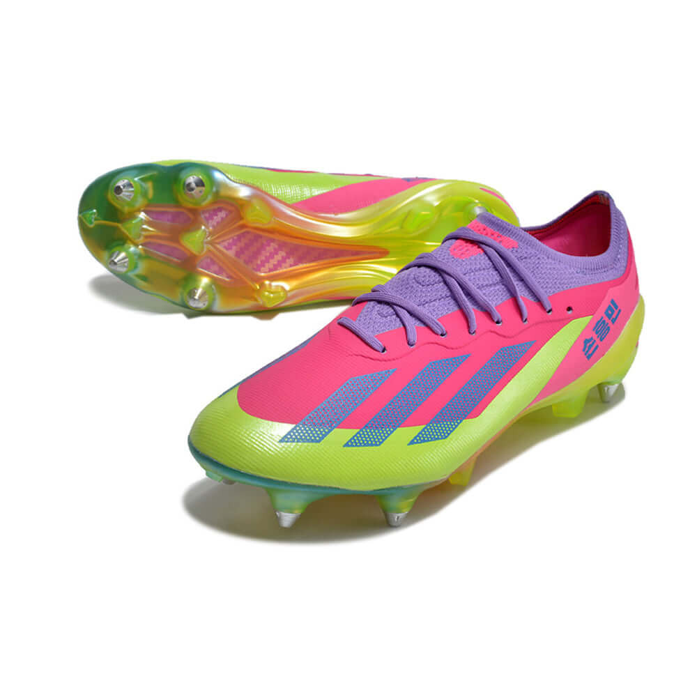 Chuteira Campo Adidas X CrazyFast.1 Ponta de Aluminio Rosa e Verde 