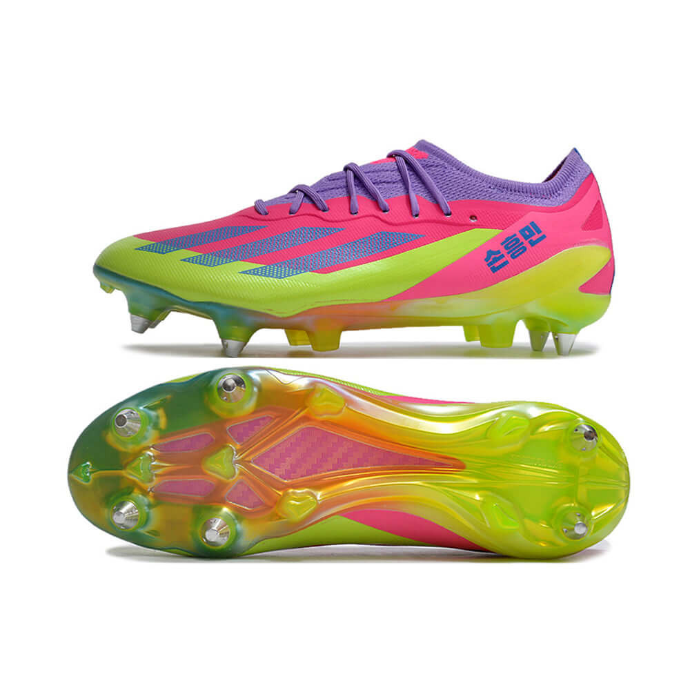 Chuteira Campo Adidas X CrazyFast.1 Ponta de Aluminio Rosa e Verde 
