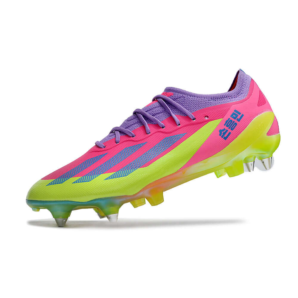 Chuteira Campo Adidas X CrazyFast.1 Ponta de Aluminio Rosa e Verde 