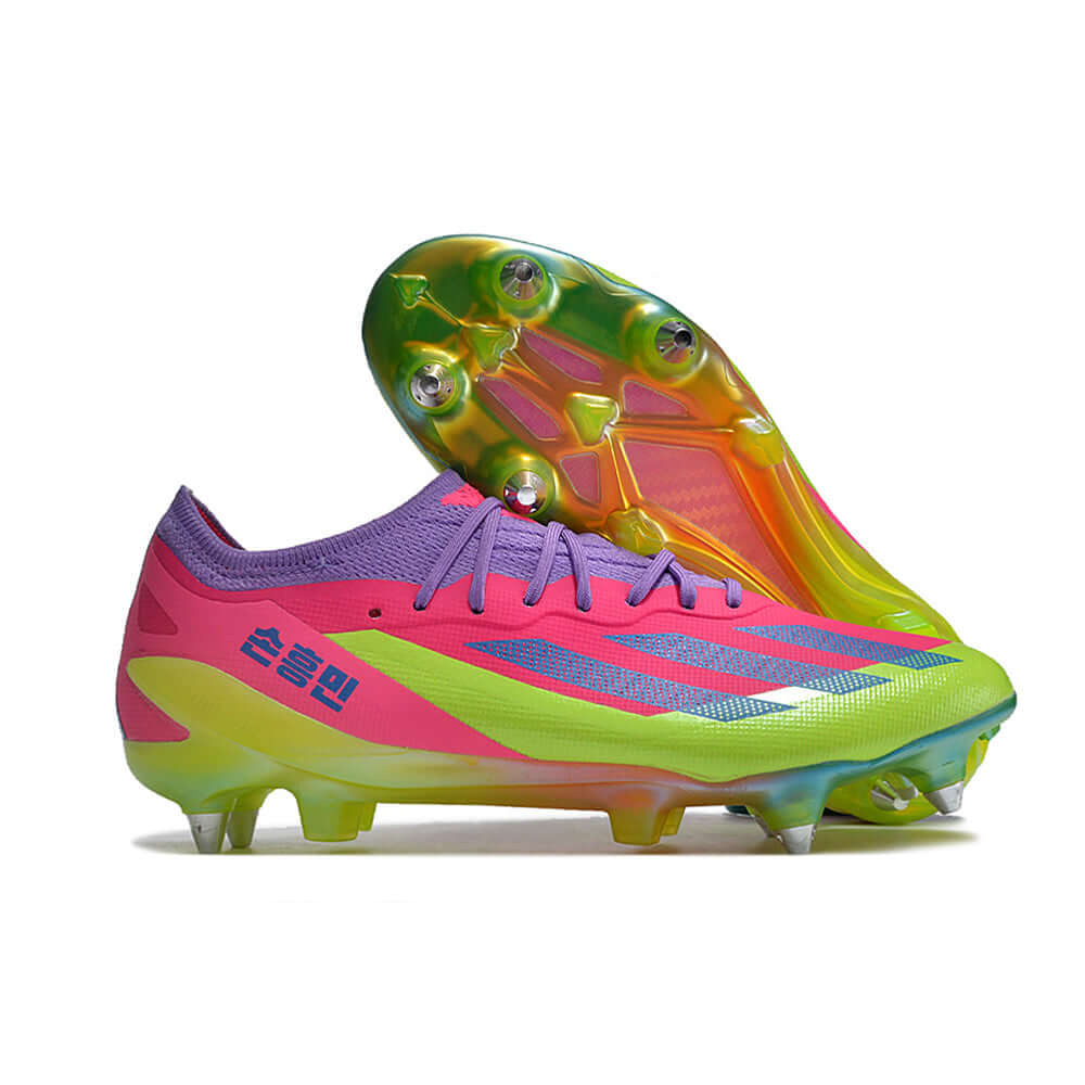 Chuteira Campo Adidas X CrazyFast.1 Ponta de Aluminio Rosa e Verde 