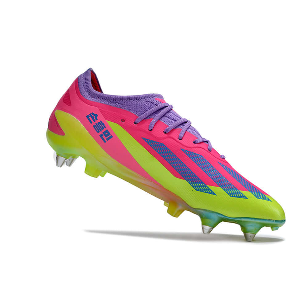 Chuteira Campo Adidas X CrazyFast.1 Ponta de Aluminio Rosa e Verde 