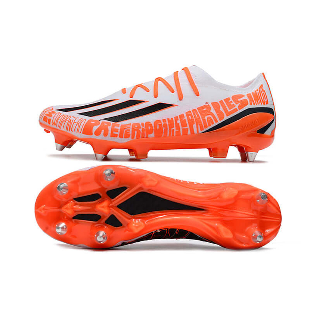 Chuteira Campo Adidas X Speedportal Messi.1 Ponta de Aluminio Branca e Laranja 