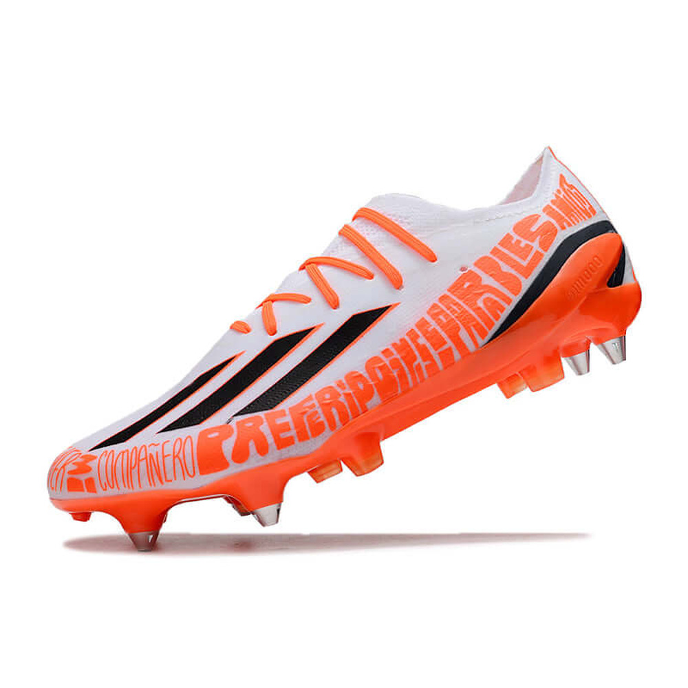 Chuteira Campo Adidas X Speedportal Messi.1 Ponta de Aluminio Branca e Laranja 