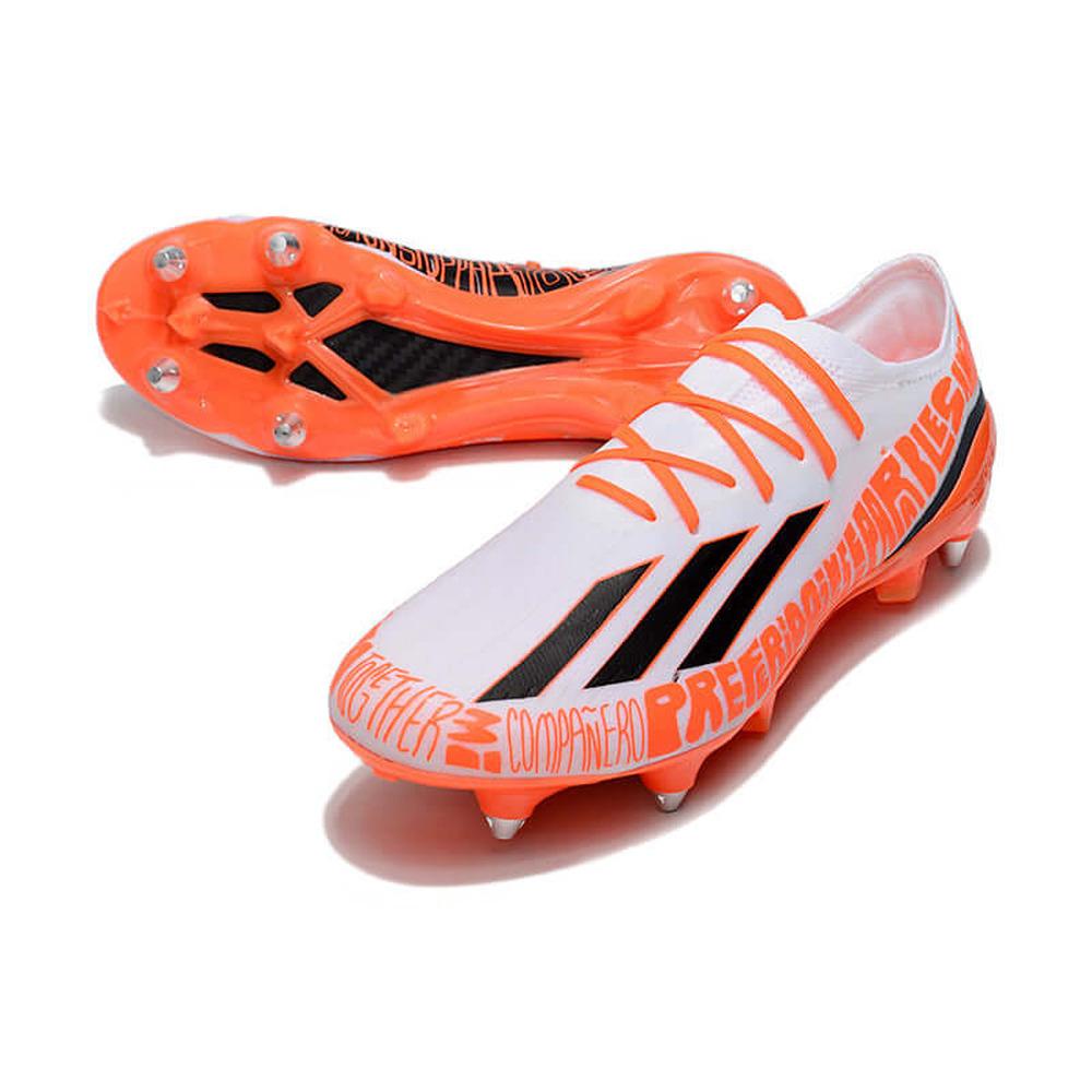 Chuteira Campo Adidas X Speedportal Messi.1 Ponta de Aluminio Branca e Laranja 