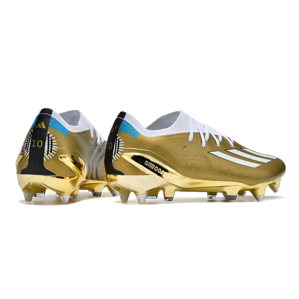 Chuteira Campo Adidas X Speedportal Messi.1 Ponta de Aluminio Dourada e Branca 