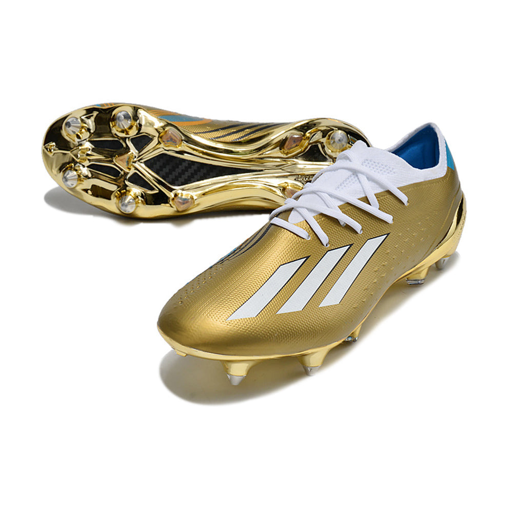 Chuteira Campo Adidas X Speedportal Messi.1 Ponta de Aluminio Dourada e Branca 
