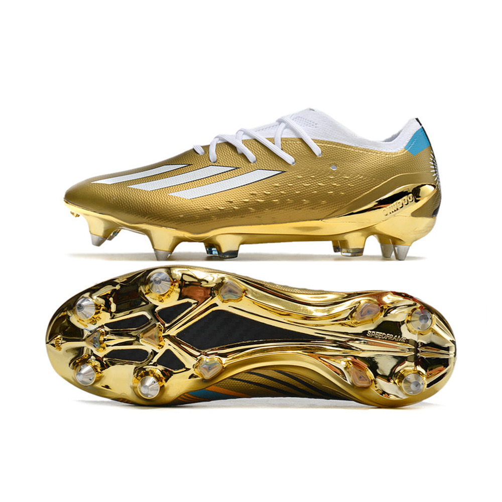 Chuteira Campo Adidas X Speedportal Messi.1 Ponta de Aluminio Dourada e Branca 