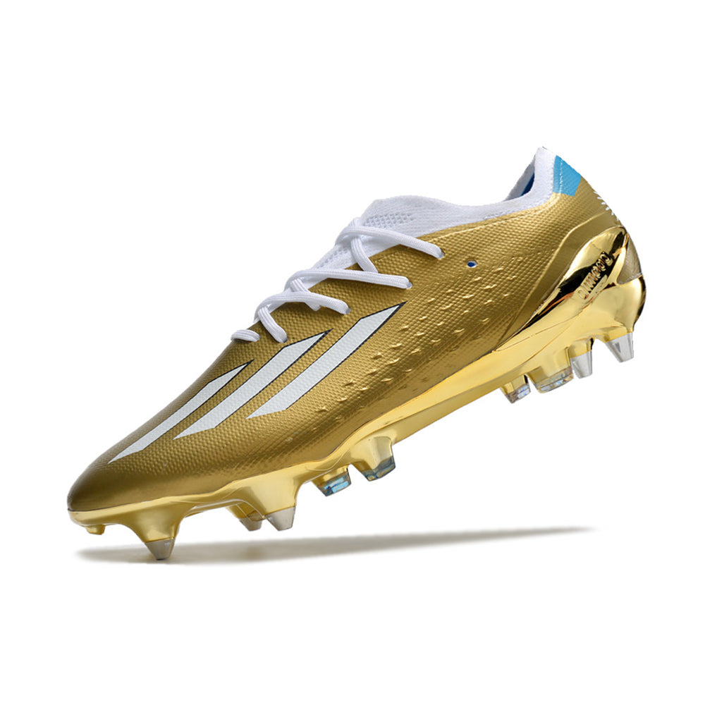 Chuteira Campo Adidas X Speedportal Messi.1 Ponta de Aluminio Dourada e Branca 
