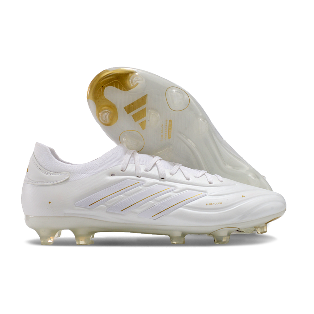 Chuteira Campo Adidas Copa Pure II + FG Branca e Dourada
