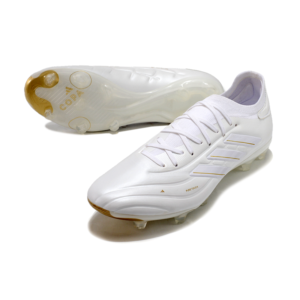 Chuteira Campo Adidas Copa Pure II + FG Branca e Dourada