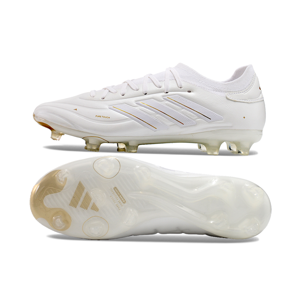 Chuteira Campo Adidas Copa Pure II + FG Branca e Dourada