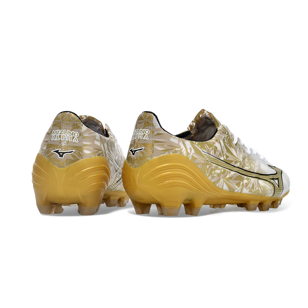Chuteira Campo Mizuno Alpha FG Branca e Dourada 