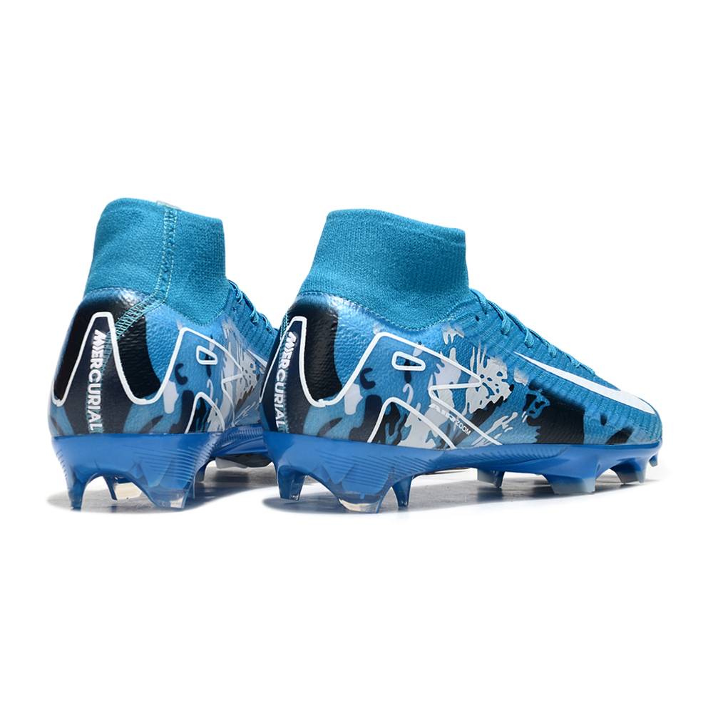 Chuteira Campo Nike Air Zoom Mercurial Superfly 10 Elite FG Azul e Branco