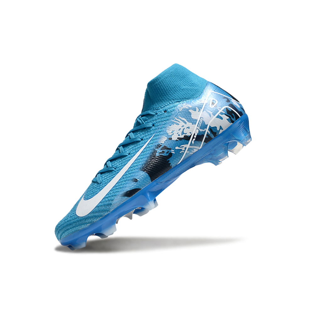 Chuteira Campo Nike Air Zoom Mercurial Superfly 10 Elite FG Azul e Branco