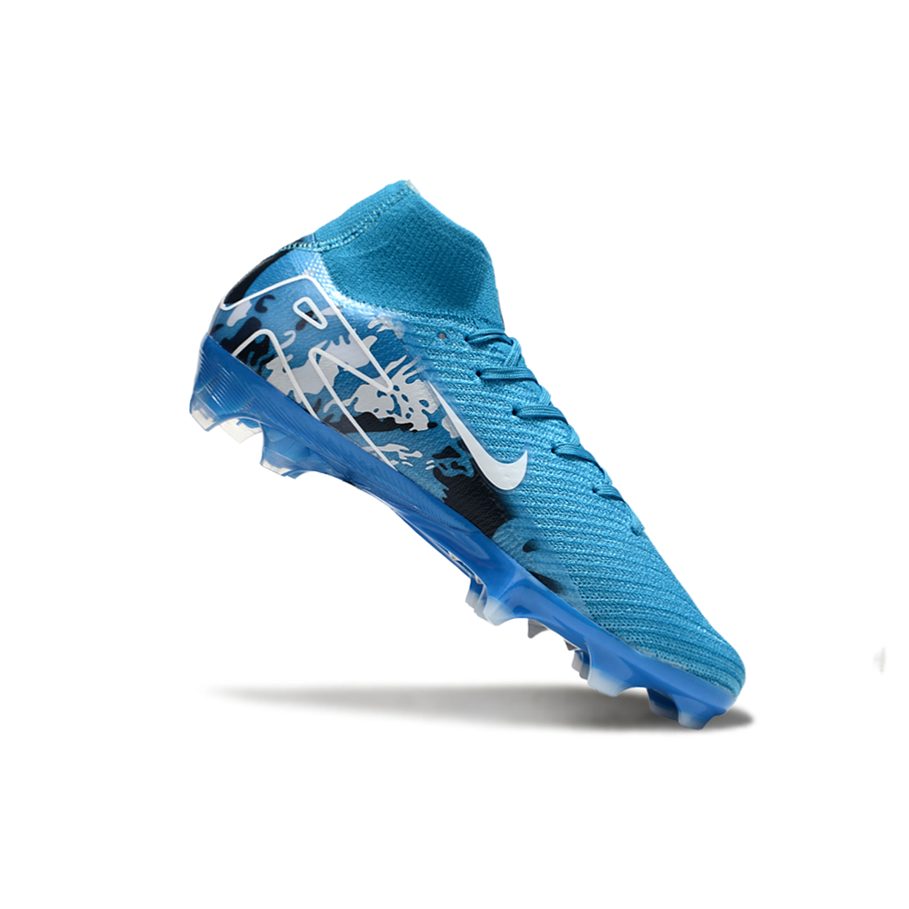 Chuteira Campo Nike Air Zoom Mercurial Superfly 10 Elite FG Azul e Branco