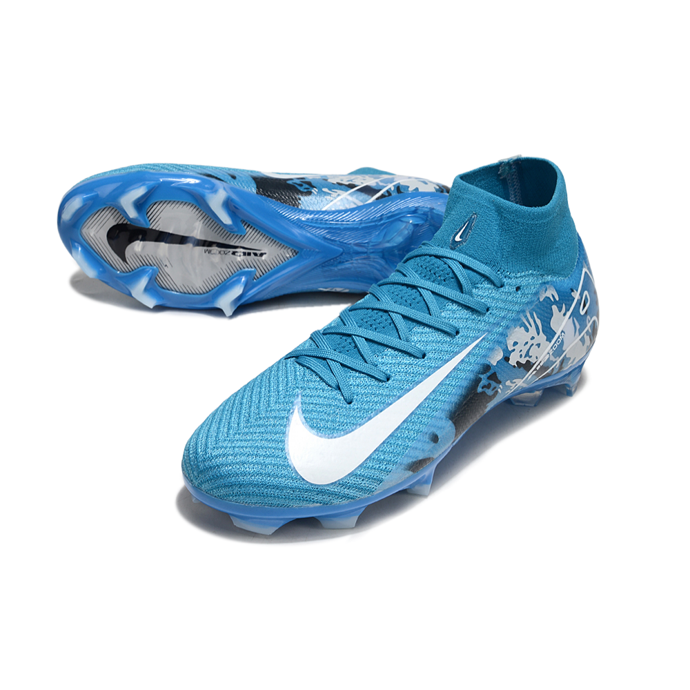 Chuteira Campo Nike Air Zoom Mercurial Superfly 10 Elite FG Azul e Branco