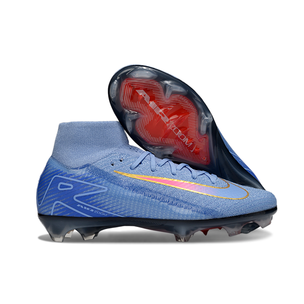 Chuteira Campo Nike Air Zoom Mercurial Superfly 10 Elite FG Azul e Vermelho