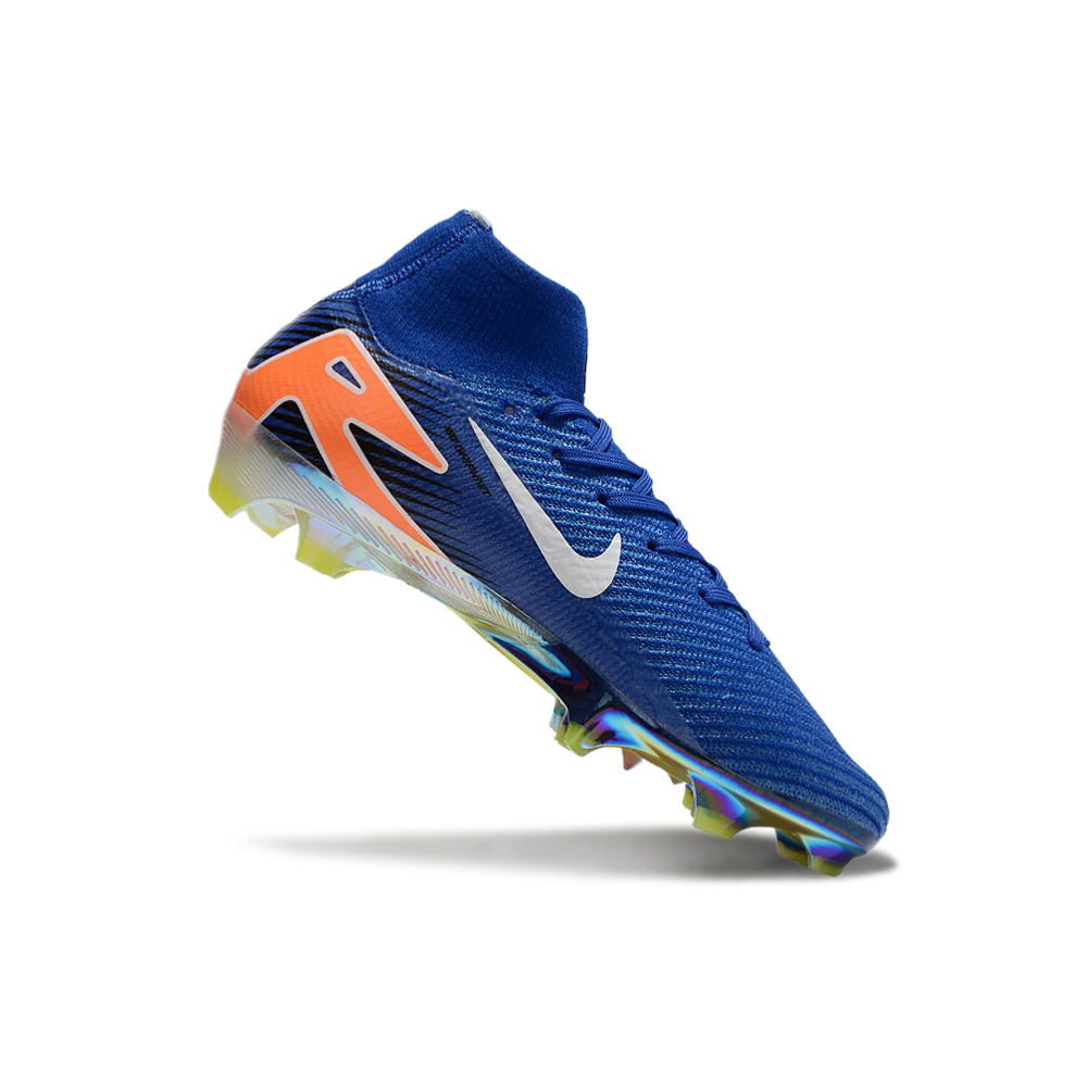Chuteira Campo Nike Air Zoom Mercurial Superfly 10 Elite FG Azul, Branca e Laranja