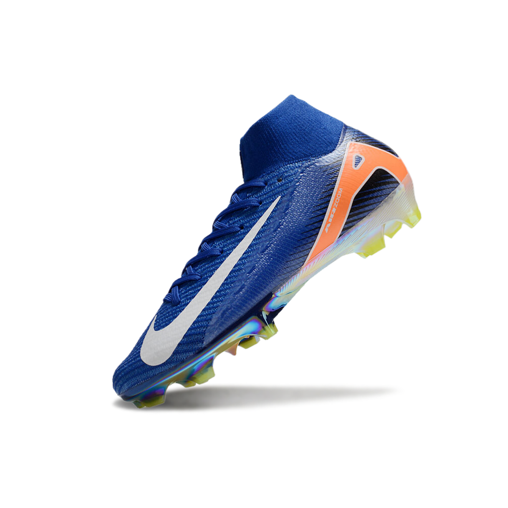 Chuteira Campo Nike Air Zoom Mercurial Superfly 10 Elite FG Azul, Branca e Laranja