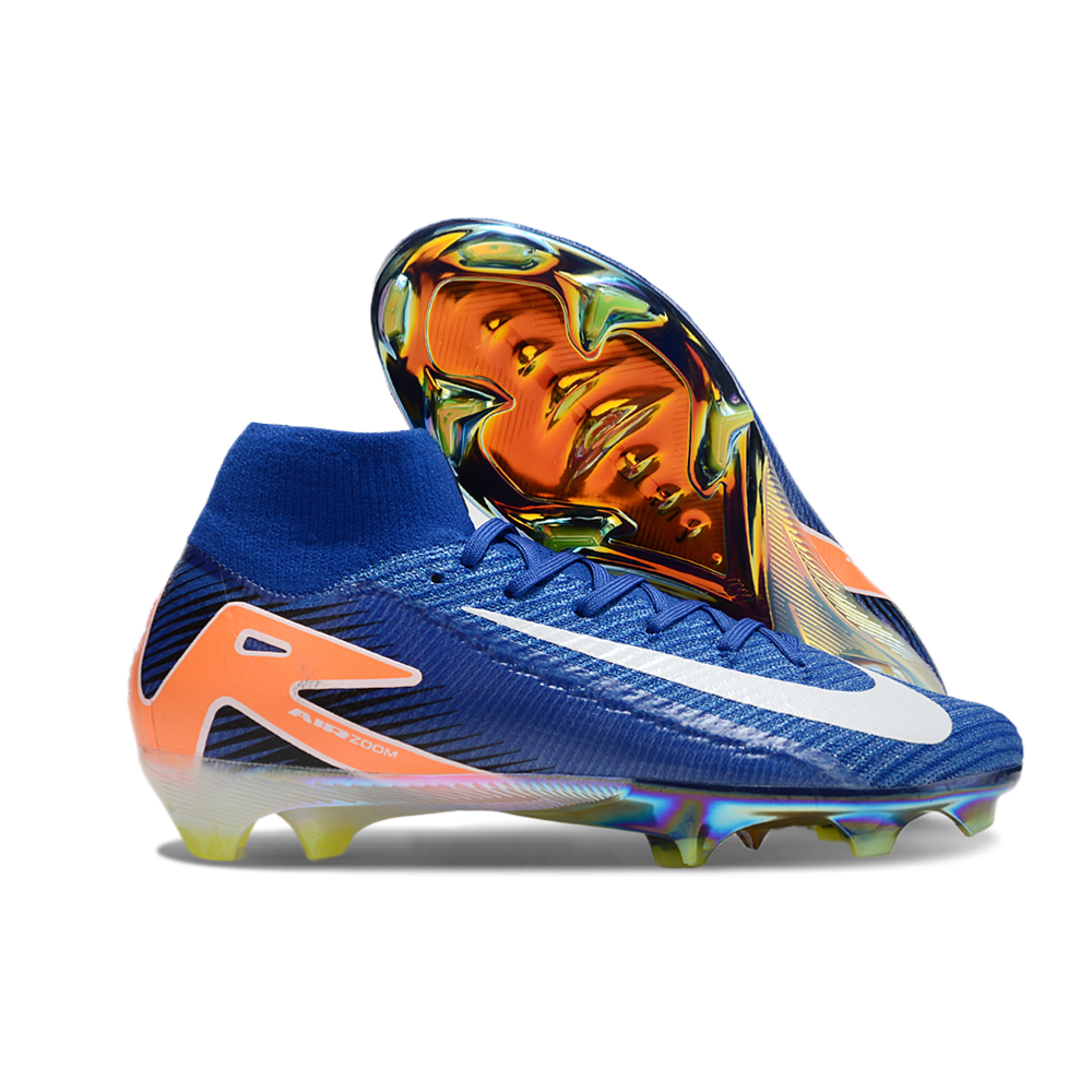 Chuteira Campo Nike Air Zoom Mercurial Superfly 10 Elite FG Azul, Branca e Laranja