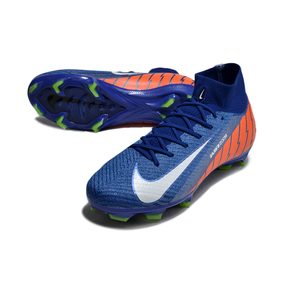 Chuteira Campo Nike Air Zoom Mercurial Superfly 10 Elite FG Azul, Verde e Laranja