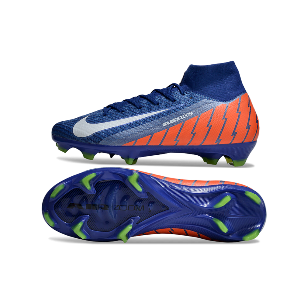 Chuteira Campo Nike Air Zoom Mercurial Superfly 10 Elite FG Azul, Verde e Laranja