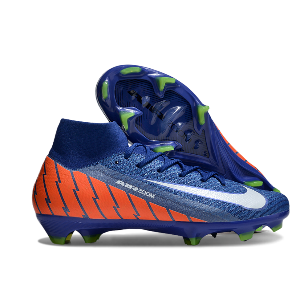 Chuteira Campo Nike Air Zoom Mercurial Superfly 10 Elite FG Azul, Verde e Laranja