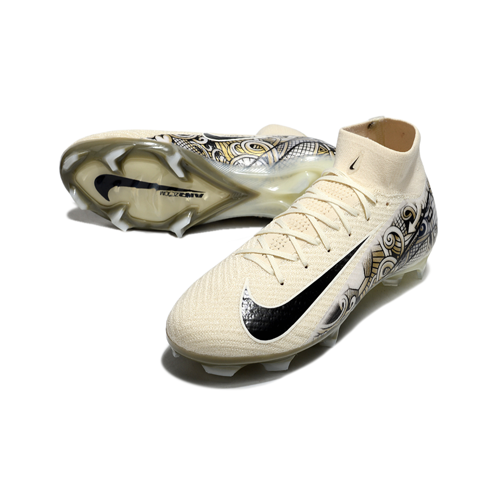 Chuteira Campo Nike Air Zoom Mercurial Superfly 10 Elite FG Bege e Preto