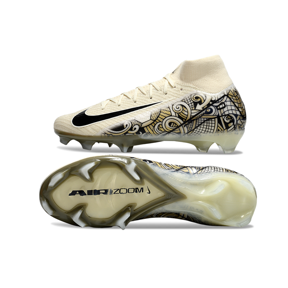 Chuteira Campo Nike Air Zoom Mercurial Superfly 10 Elite FG Bege e Preto