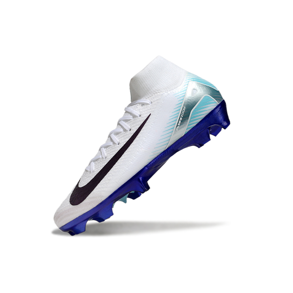 Chuteira Campo Nike Air Zoom Mercurial Superfly 10 Elite FG Branca e Azul