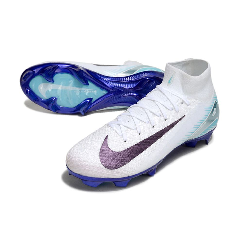 Chuteira Campo Nike Air Zoom Mercurial Superfly 10 Elite FG Branca e Azul