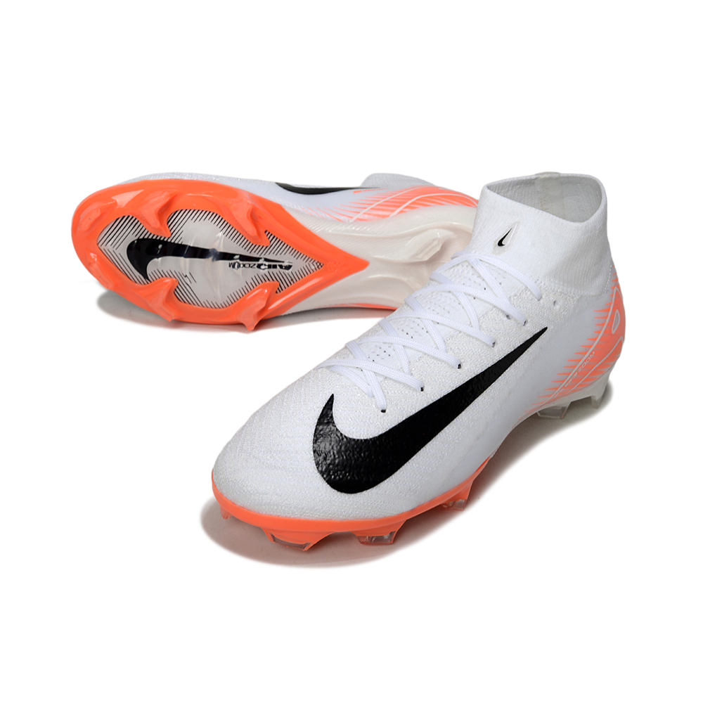 Chuteira Campo Nike Air Zoom Mercurial Superfly 10 Elite FG Branca e Laranja