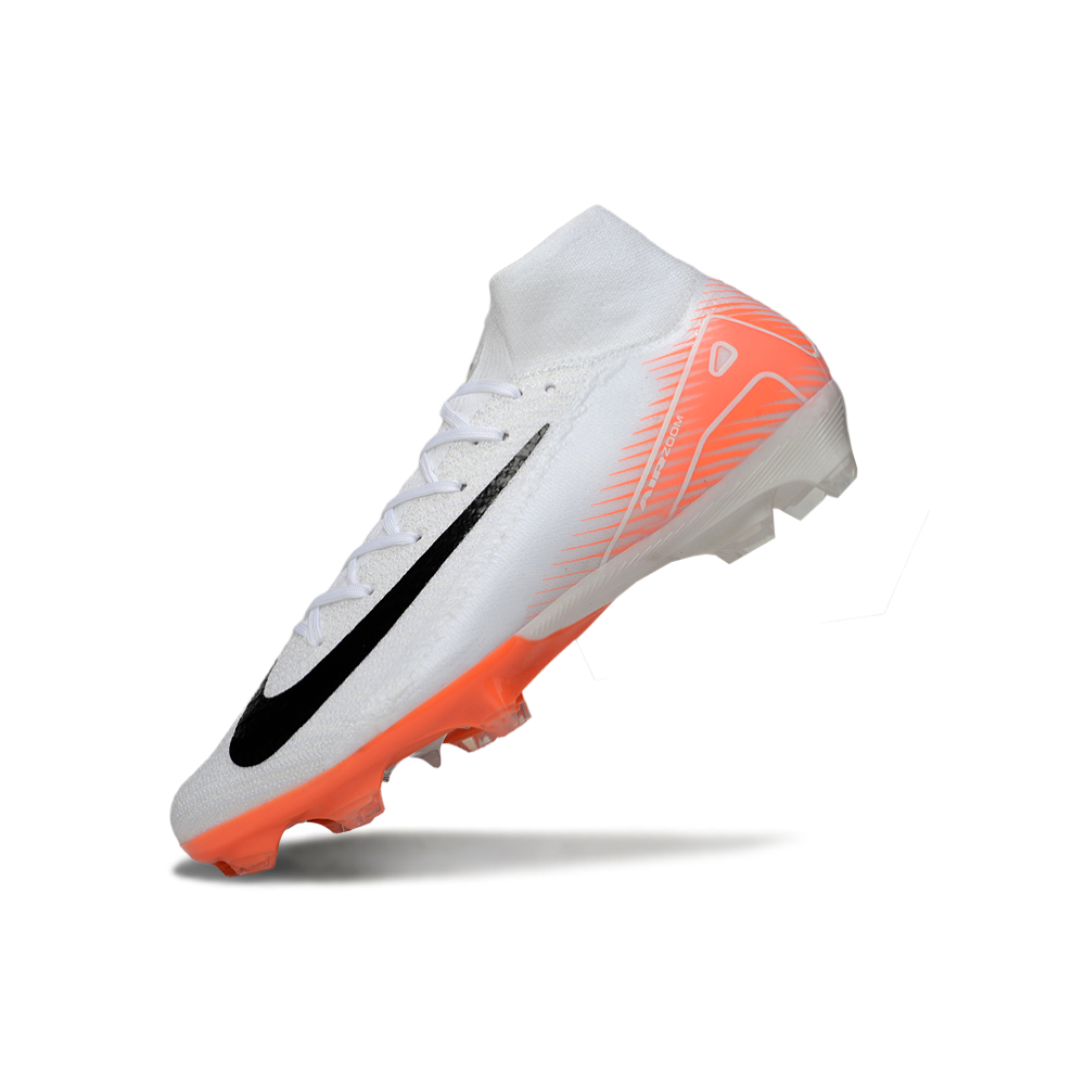 Chuteira Campo Nike Air Zoom Mercurial Superfly 10 Elite FG Branca e Laranja