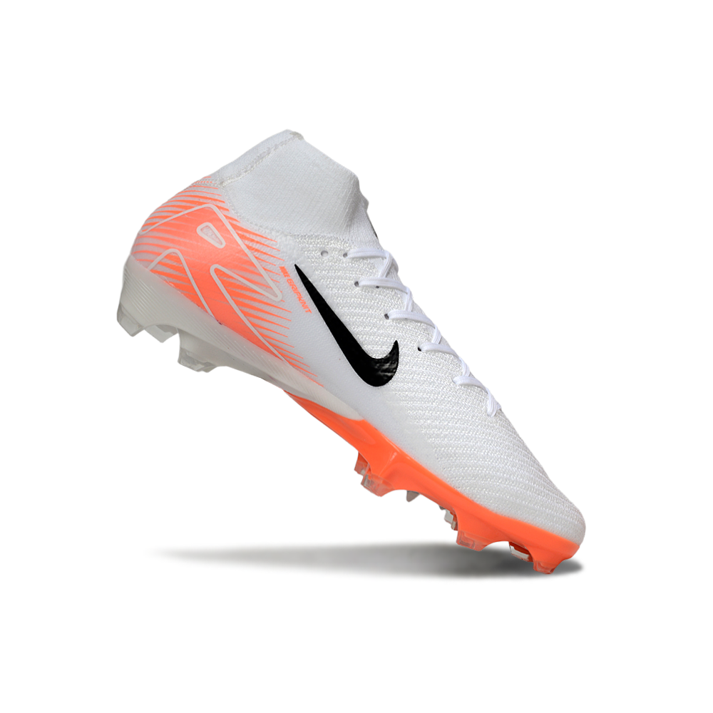Chuteira Campo Nike Air Zoom Mercurial Superfly 10 Elite FG Branca e Laranja