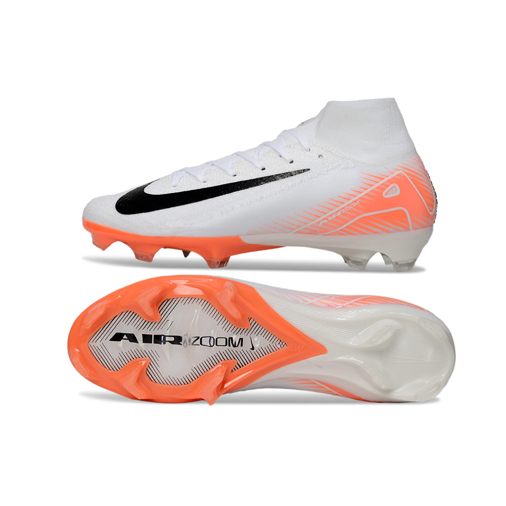 Chuteira Campo Nike Air Zoom Mercurial Superfly 10 Elite FG Branca e Laranja