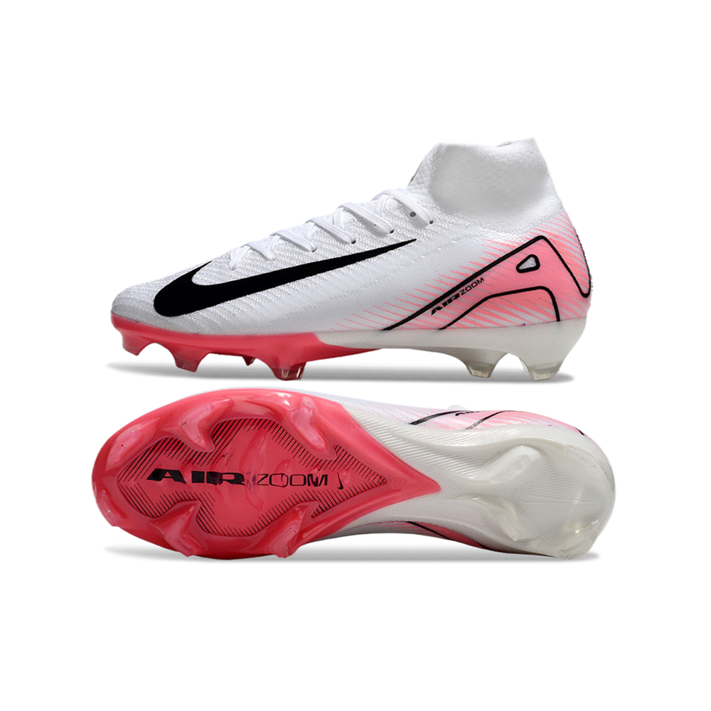 Chuteira Campo Nike Air Zoom Mercurial Superfly 10 Elite FG Branca e Rosa