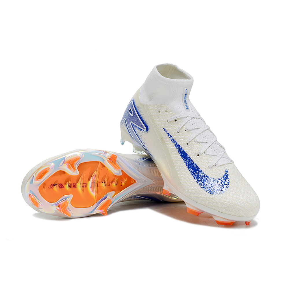 Chuteira Campo Nike Air Zoom Mercurial Superfly 10 Elite FG Branca, Azul e Laranja 