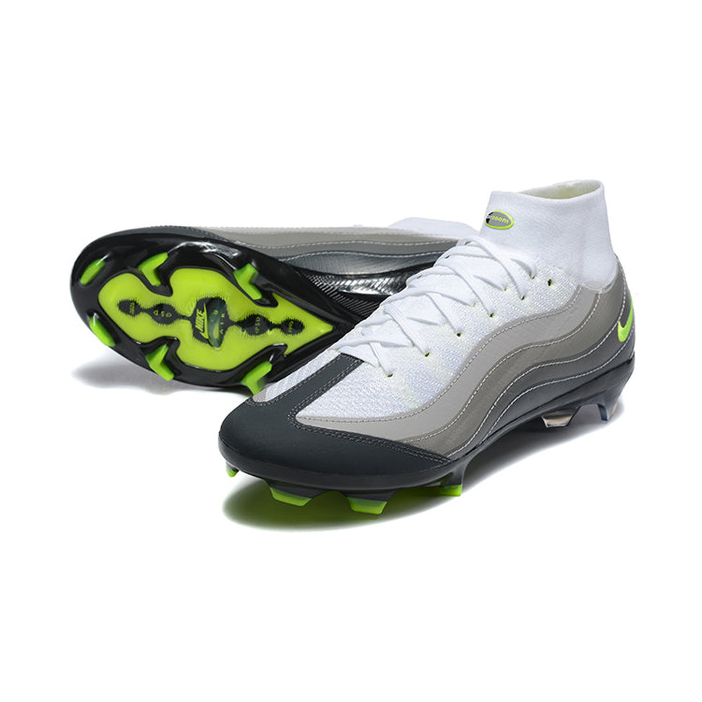 Chuteira Campo Nike Air Zoom Mercurial Superfly 10 Elite FG Branca, Cinza e Verde
