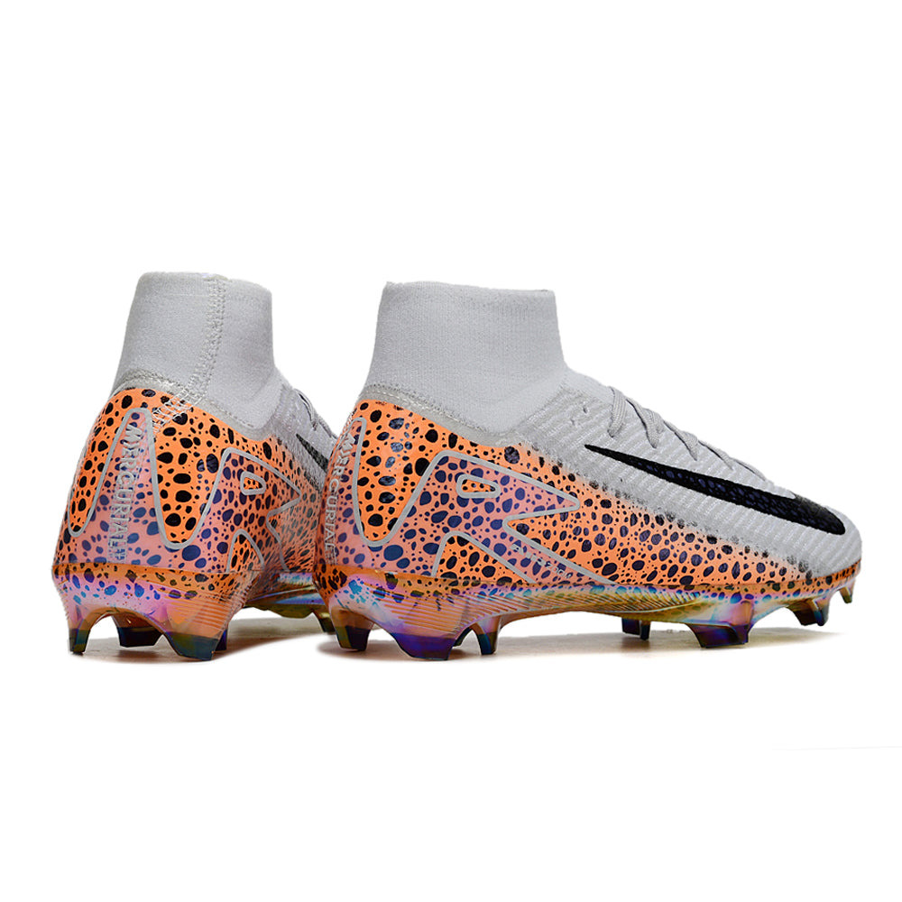 Chuteira Campo Nike Air Zoom Mercurial Superfly 10 Elite FG Branca, Laranja e Preto 