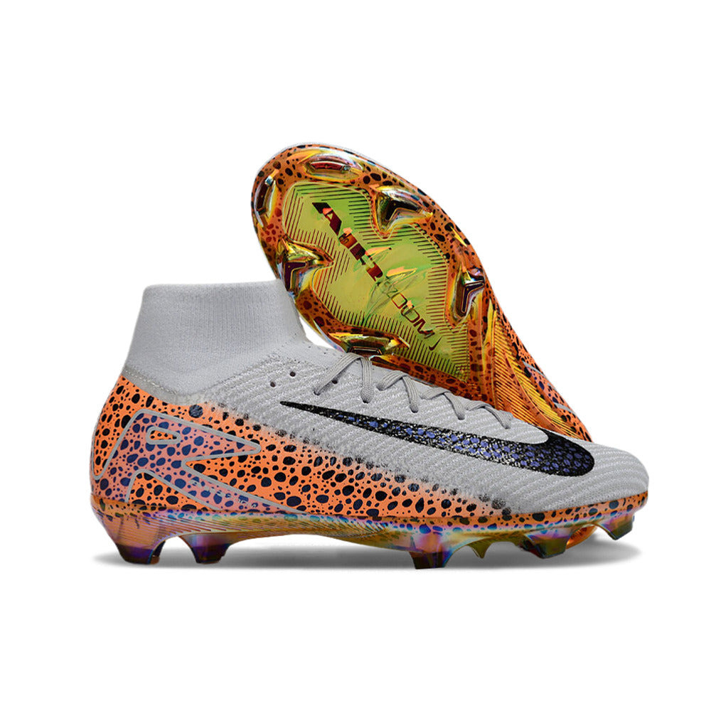 Chuteira Campo Nike Air Zoom Mercurial Superfly 10 Elite FG Branca, Laranja e Preto 