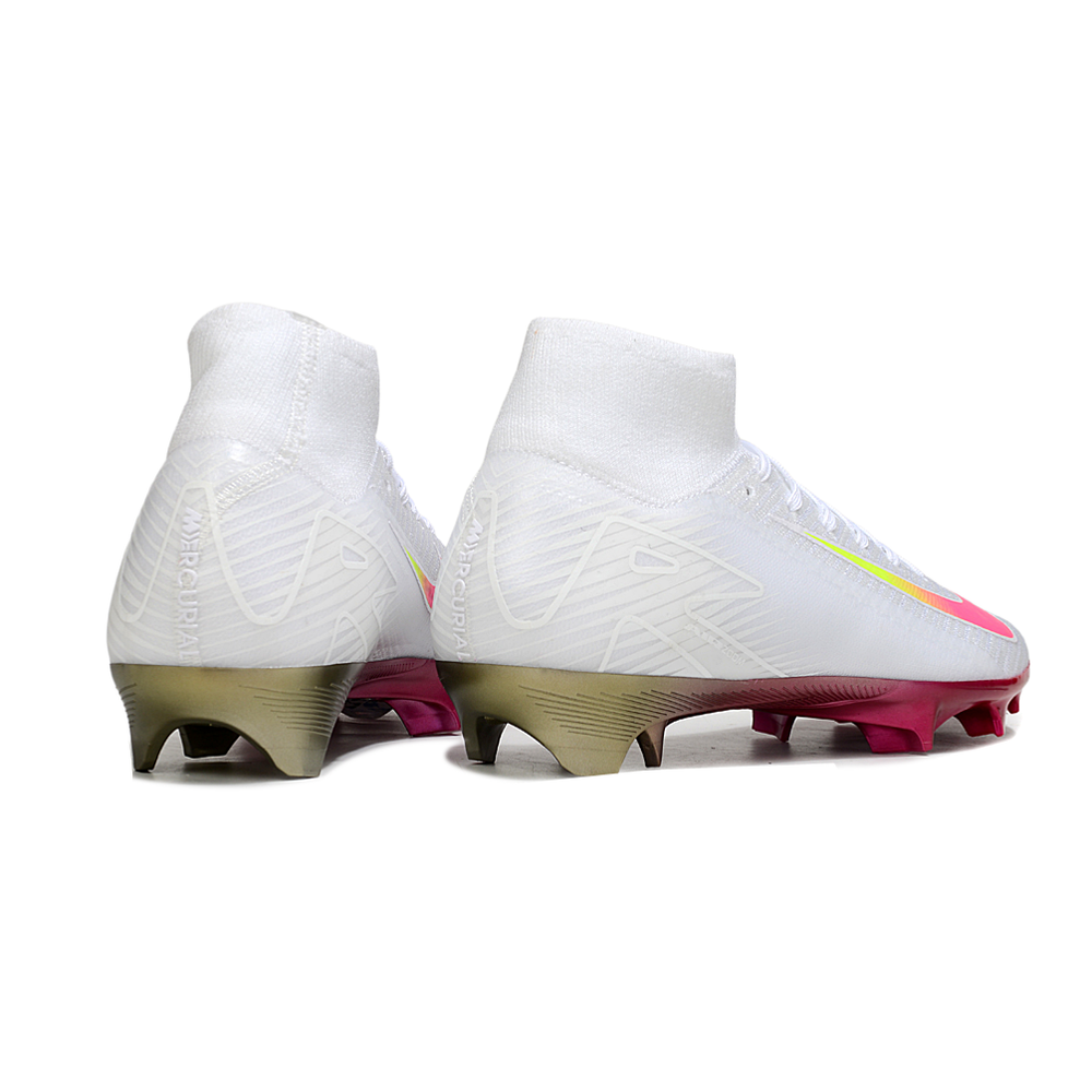 Chuteira Campo Nike Air Zoom Mercurial Superfly 10 Elite FG Branca, Rosa e Amarelo