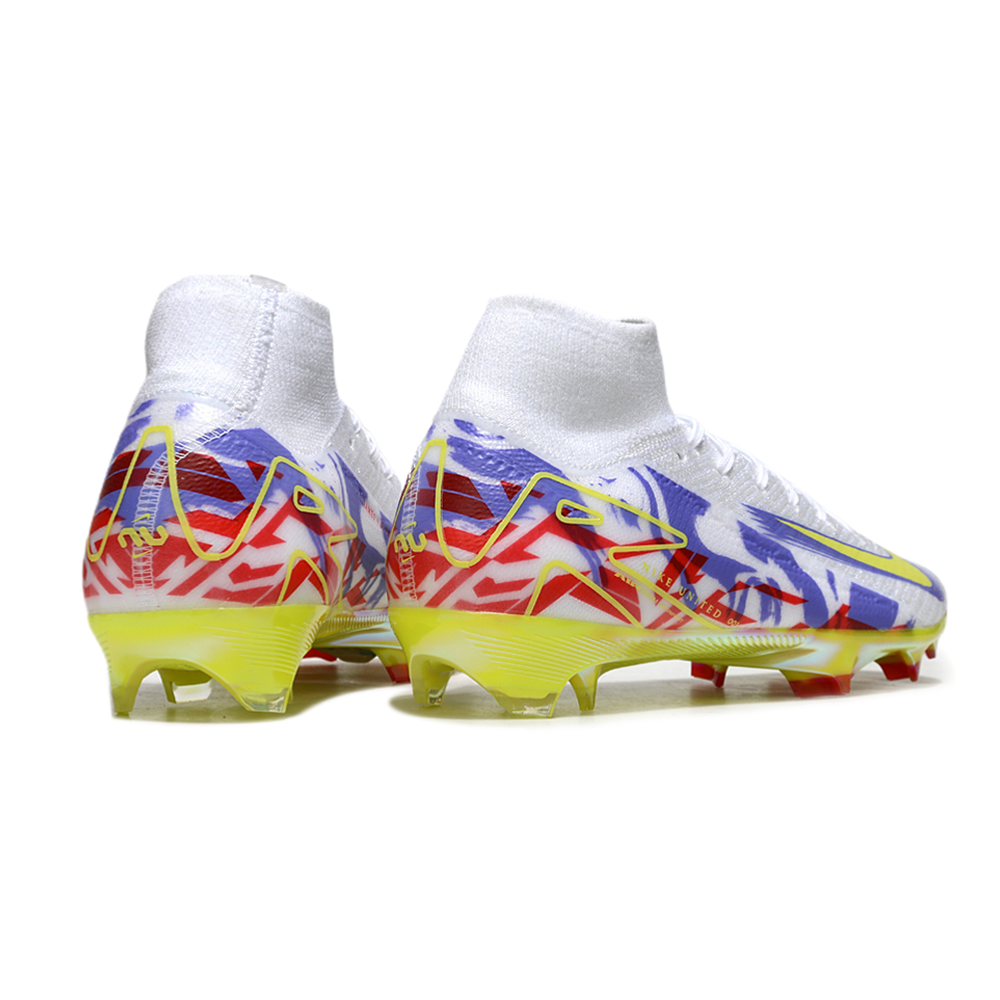 Chuteira Campo Nike Air Zoom Mercurial Superfly 10 Elite FG Branca, Roxo, Verde e Vermelho