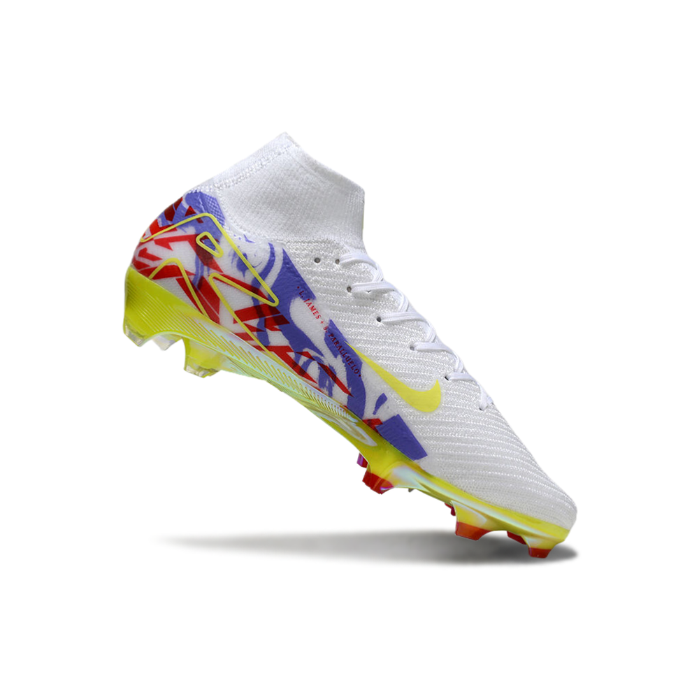 Chuteira Campo Nike Air Zoom Mercurial Superfly 10 Elite FG Branca, Roxo, Verde e Vermelho