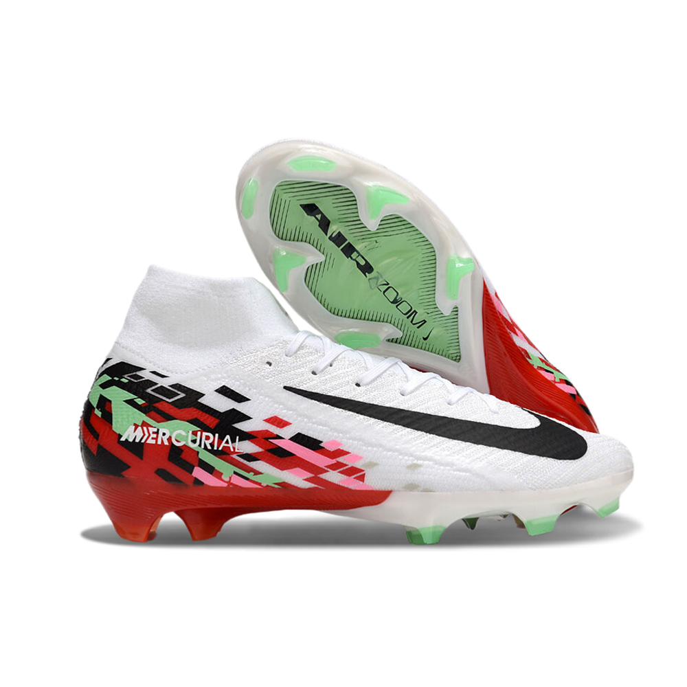 Chuteira Campo Nike Air Zoom Mercurial Superfly 10 Elite FG Branca, Vermelha e Verde