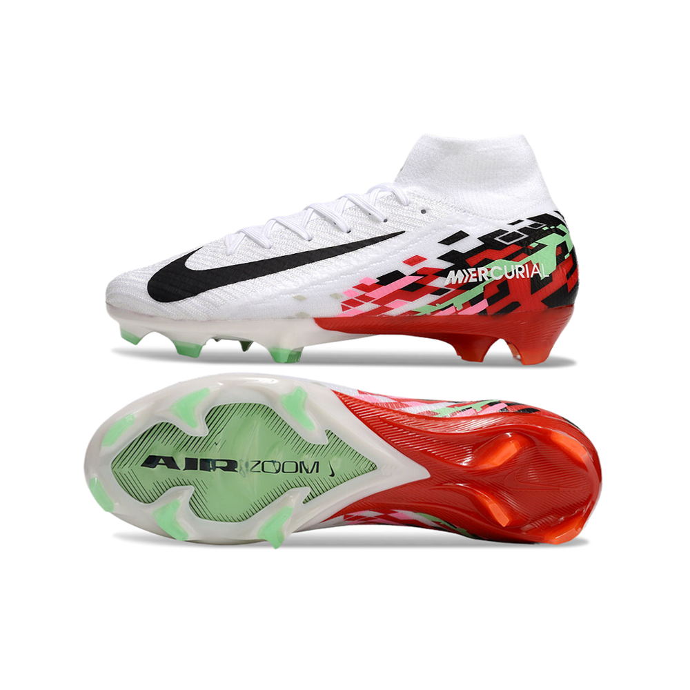 Chuteira Campo Nike Air Zoom Mercurial Superfly 10 Elite FG Branca, Vermelha e Verde