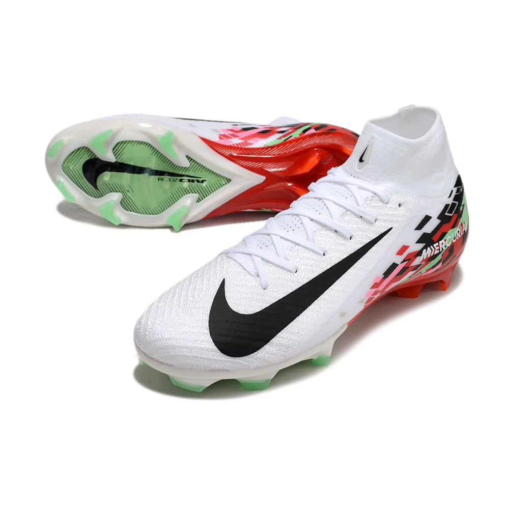 Chuteira Campo Nike Air Zoom Mercurial Superfly 10 Elite FG Branca, Vermelha e Verde