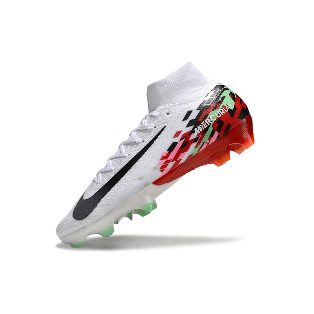 Chuteira Campo Nike Air Zoom Mercurial Superfly 10 Elite FG Branca, Vermelha e Verde