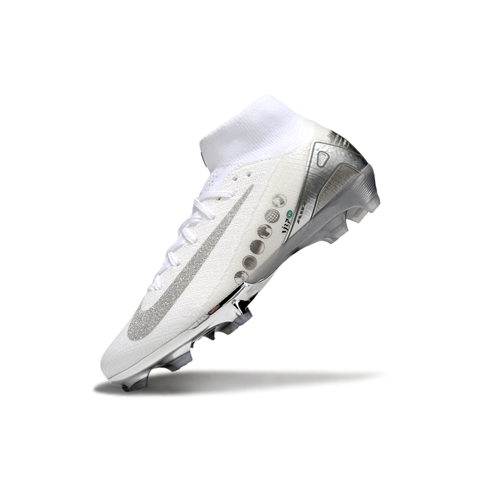 Chuteira Campo Nike Air Zoom Mercurial Superfly 10 Elite FG Branco e Prata